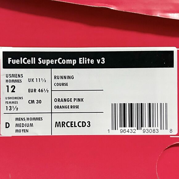 New Balance FuelCell SuperComp Elite v3 Men’s Size 10-12 Orange Running Shoes - Picture 9 of 9